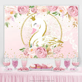 Load image into Gallery viewer, Lofaris Floral Glitter And Pink Swan Happy Birthday Backdrop
