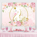 Load image into Gallery viewer, Lofaris Floral Glitter And Pink Swan Happy Birthday Backdrop