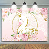 Load image into Gallery viewer, Lofaris Floral Glitter And Pink Swan Happy Birthday Backdrop