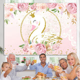 Load image into Gallery viewer, Lofaris Floral Glitter And Pink Swan Happy Birthday Backdrop