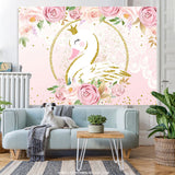 Load image into Gallery viewer, Lofaris Floral Glitter And Pink Swan Happy Birthday Backdrop