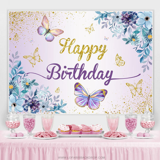 Lofaris Floral Glitter Butterfly Spring Birthday Backdrop