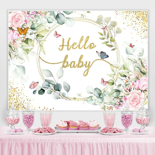 Lofaris Floral Glitter Butterfly Theme Baby Shower Backdrop