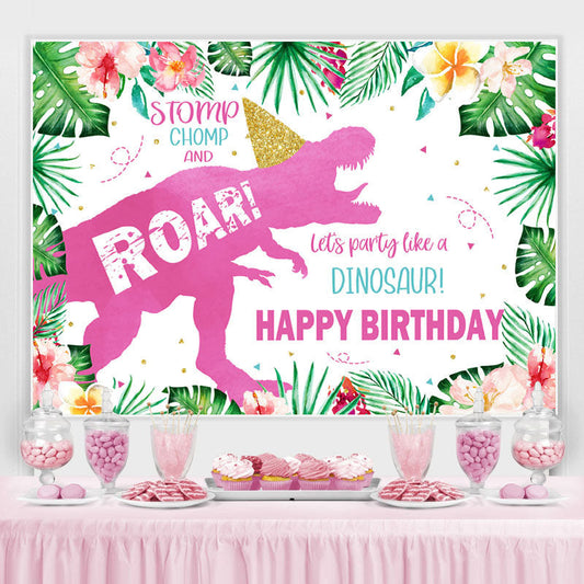 Lofaris Floral Glitter Dinosaur Theme Happy Birthday Backdrop