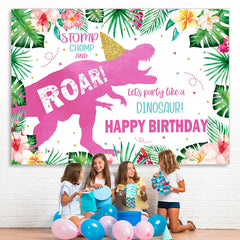 Lofaris Floral Glitter Dinosaur Theme Happy Birthday Backdrop