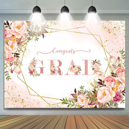 Lofaris Floral Glitter Gold Congrats Grad Backdrop For Girl