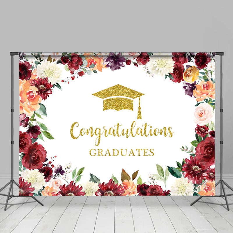 Lofaris Floral Glitter Gold Congratulations Graduate Backdrop