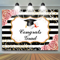 Lofaris Floral Glitter Stripes Congrats Grad Graduation Bachelor Cap Backdrop