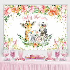 Lofaris Floral Gold Glitter Animals Backdrop for Baby Shower Party