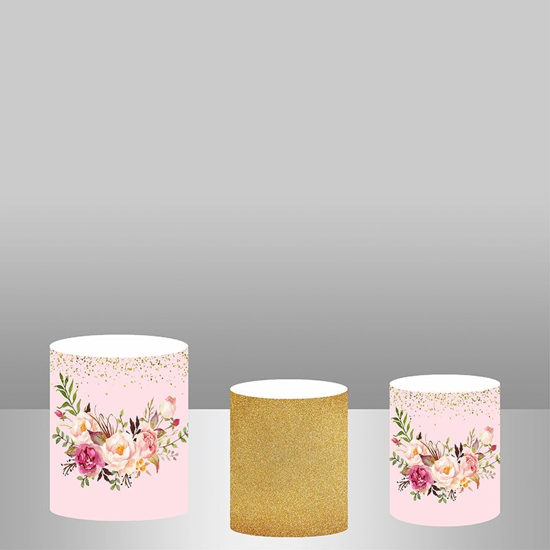 Lofaris Floral Golden Pink Backdrop Plinth Cylinder Cover Kit