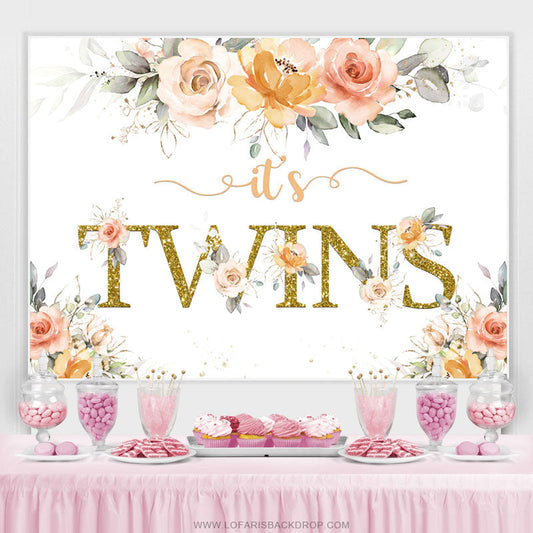 Lofaris Floral Its Twins Simple Lovely Baby Shower Backdrop