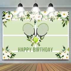 Lofaris Floral Lawn Tennis Ball Green Happy Birthday Backdrop