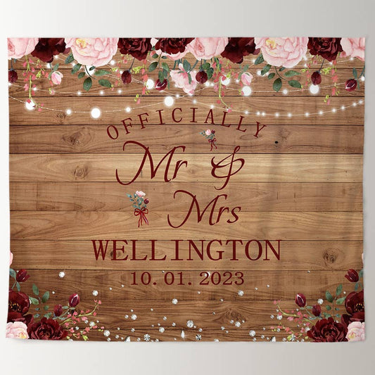 Lofaris Floral Mr Mrs Glitter Backdrop for Wedding Ceremony