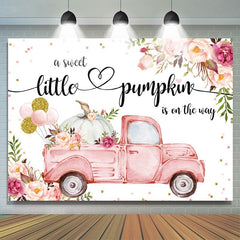 Lofaris Floral pink car with pumpkin baby shower Backdrop