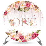 Load image into Gallery viewer, Lofaris Floral Pink Glitter One 1st Birthday Round Backdrop
