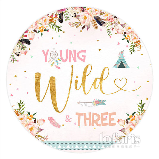 Lofaris Floral Pink Yound Wild Three Circle Birthday Backdrop