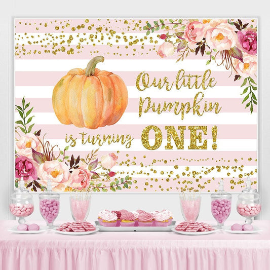 Lofaris Floral Pumpkin Pink Stripe Baby Shower Backdrop for Party