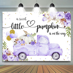 Lofaris Floral Purple Truck With Pumpkin Baby Shower Backdrop