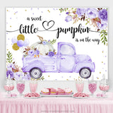 Load image into Gallery viewer, Lofaris Floral Purple Truck With Pumpkin Baby Shower Backdrop