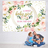 Load image into Gallery viewer, Lofaris Floral Sweet Girl Is On The Way Baby Shower Backdrop
