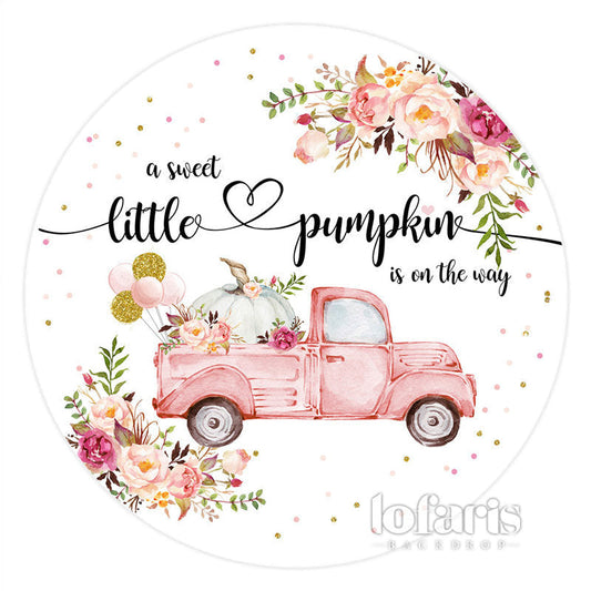 Lofaris Floral Truck Pumpkin Theme Circle Baby Shower Backdrop