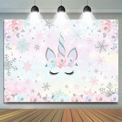 Lofaris Floral Unicorn with Snowflakes Baby Shower Backdrop