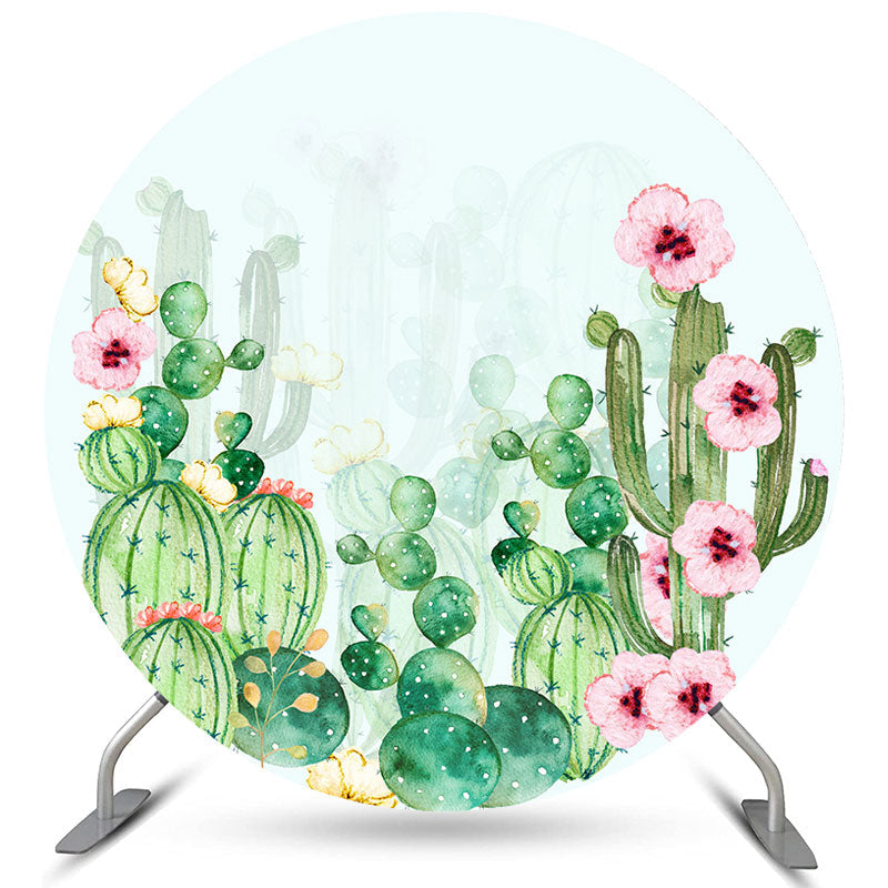 Lofaris Floral Watercolor Cactus Happy Birthday Circle Backdrop