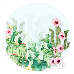 Lofaris Floral Watercolor Cactus Happy Birthday Circle Backdrop