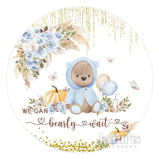 Lofaris Floral We Can Bearly Wait Circle Baby Shower Backdrop