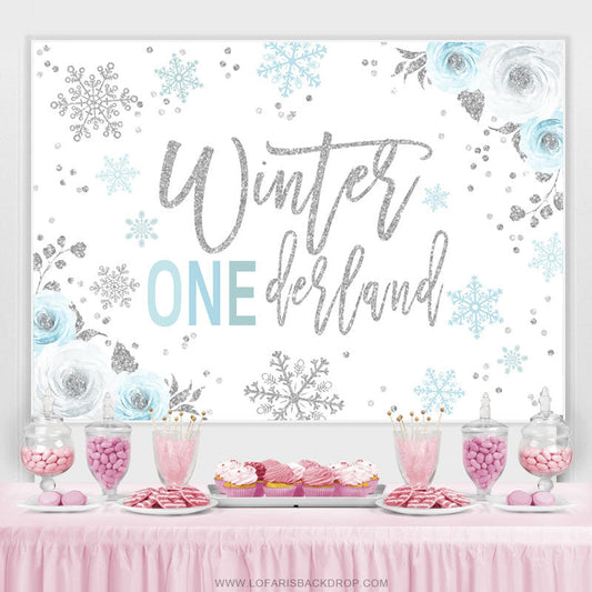 Lofaris Floral Winter Onederland Snowflake Birthday Backdrop