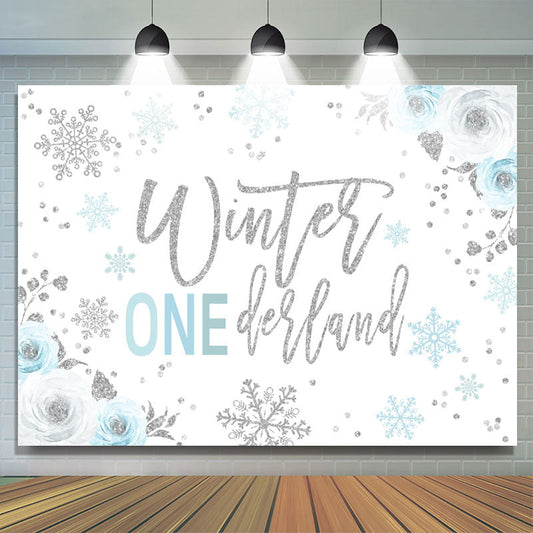 Lofaris Floral Winter Onederland Snowflake Birthday Backdrop