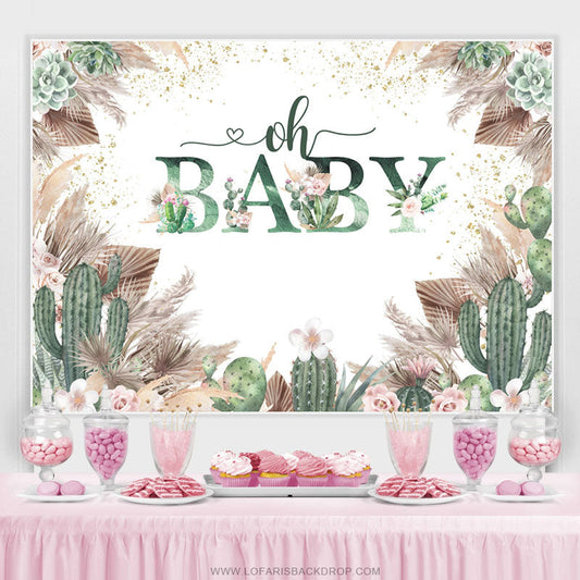 Lofaris Floral With Cactus Cute Boho Baby Shower Backdrop