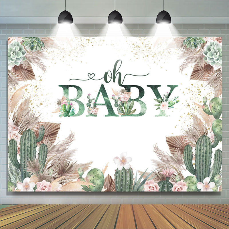 Lofaris Floral With Cactus Cute Boho Baby Shower Backdrop