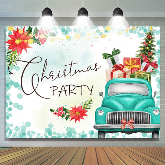 Lofaris Floral With Gifts Car Merry Christmas Holiday Backdrop