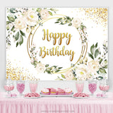 Load image into Gallery viewer, Lofaris Floral With Golden Circle Dots Happy Birthday Backdrop