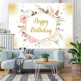 Load image into Gallery viewer, Lofaris Floral With Leaves Happy Birthday Backdrop For Female
