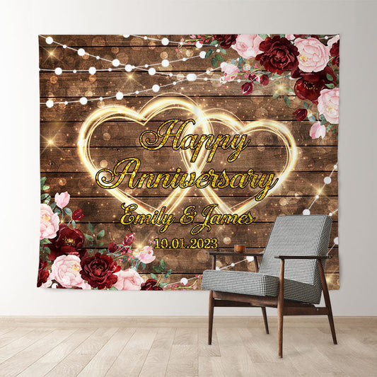 Lofaris Floral With Love Light Bokeh Anniversary Wood Backdrop