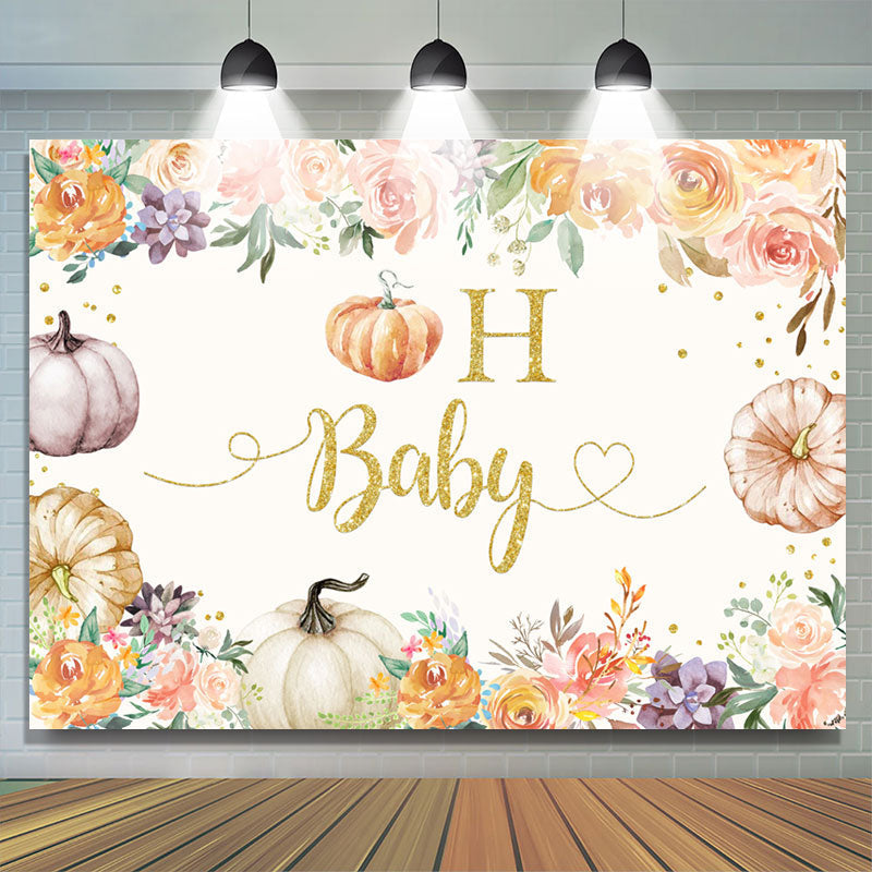 Lofaris Floral With Pumpkins Autumn Theme Baby Shower Backdrop