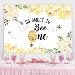 Lofaris Floral Yellow Sweet Bee Happy 1Th Birthday Backdrop