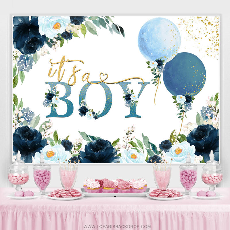 Lofaris Flower And Balloons Blue Theme Baby Shower Backdorp