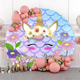 Load image into Gallery viewer, Lofaris Flower And Cute Unicorn Circle Happy Birthday Backdrop