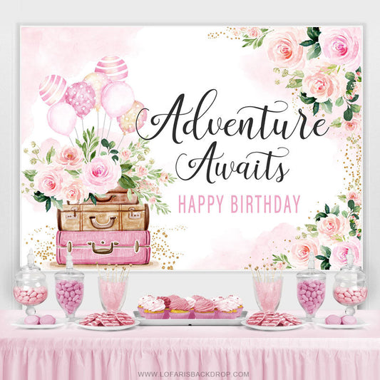 Lofaris Flower Balloon Adventure Await Birthday Backdrop