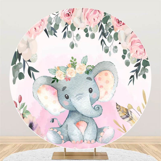 Lofaris Flower Elephant Round Baby Shower Backdrop For Girl