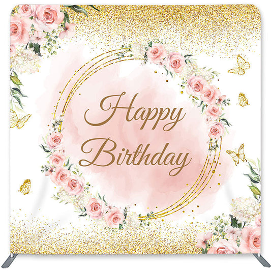 Lofaris Flower Gold Butterfly Double-Sided Backdrop for Birthday