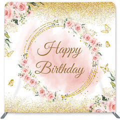 Lofaris Flower Gold Butterfly Double-Sided Backdrop for Birthday