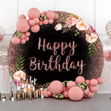 Load image into Gallery viewer, Lofaris Flower Pink Glitter Happy Birthday Circle Backdrop