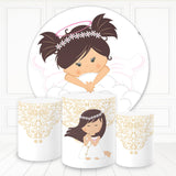 Load image into Gallery viewer, Lofaris Flower Wreath Girl White Theme Round Birthday Backdrop Kit