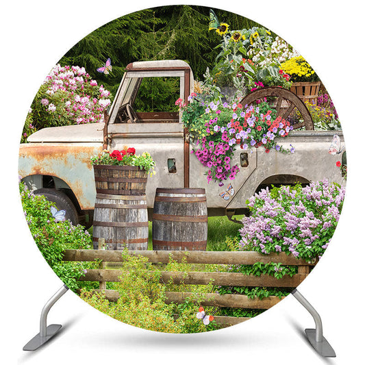 Lofaris Flowers On The Truch Grand Yard Circle Holiday Backdrop