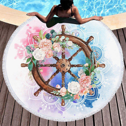 Lofaris Flowery Helm Mandala Coastal Round Beach Towel