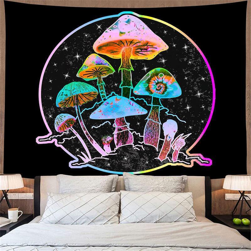 Lofaris Fluorescent And Glitter Mushroom Galaxy Wall Tapestry
